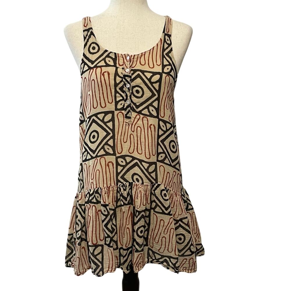 MULLA Sleeveless Mini Dress Geometric Tribal Print Racerback Ruffle Women’s M